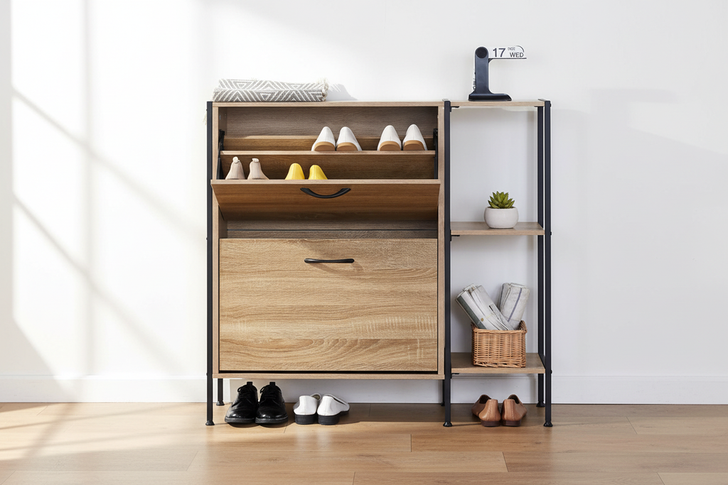 Atelier Shoe Cabinet Shelf styled in a modern Australian entryway