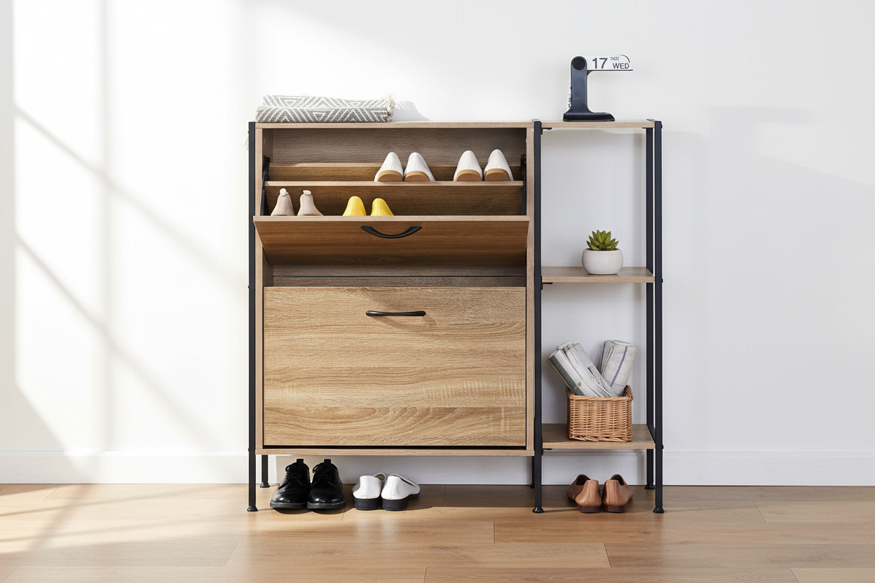 Atelier Shoe Cabinet Shelf styled in a modern Australian entryway
