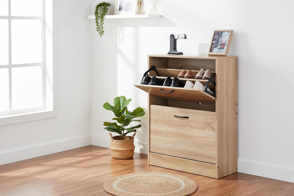 Auren Slim Shoe Cabinet in a bright Australian apartment entryway